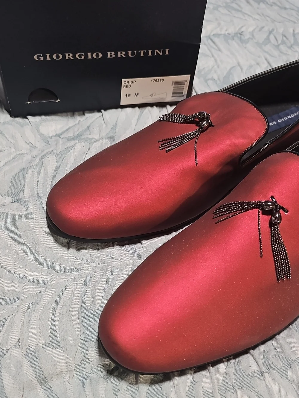 Giorgio Brutini Men's Crimson Satin Tassel Slip-Ons